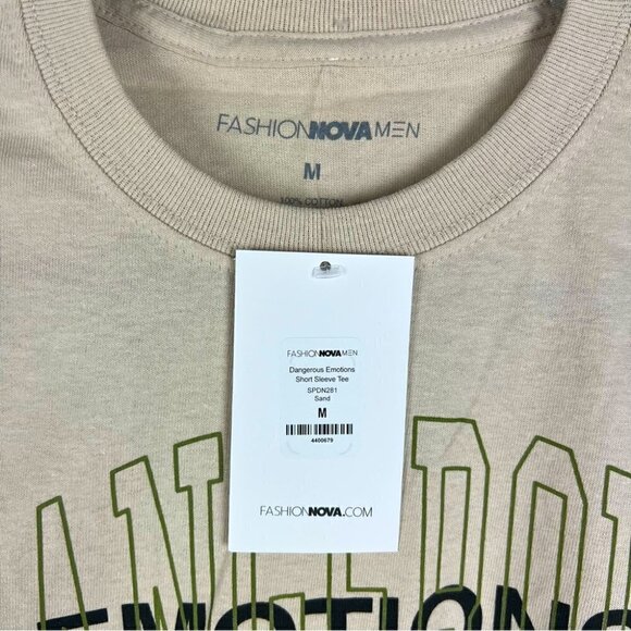 Nwt - Fashion Nova, Men’s Dangerous Emotions Short Sleeve Tee - Beige. Size: M. - Picture 6 of 10